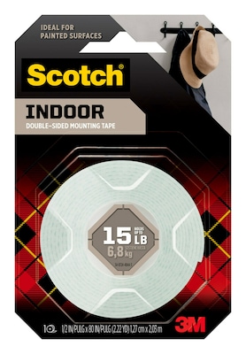 Scotch Double-Sided Indoor Mounting Tape, 0.5 in x 2.2 yds, White, 1 Roll/Pack (110S)