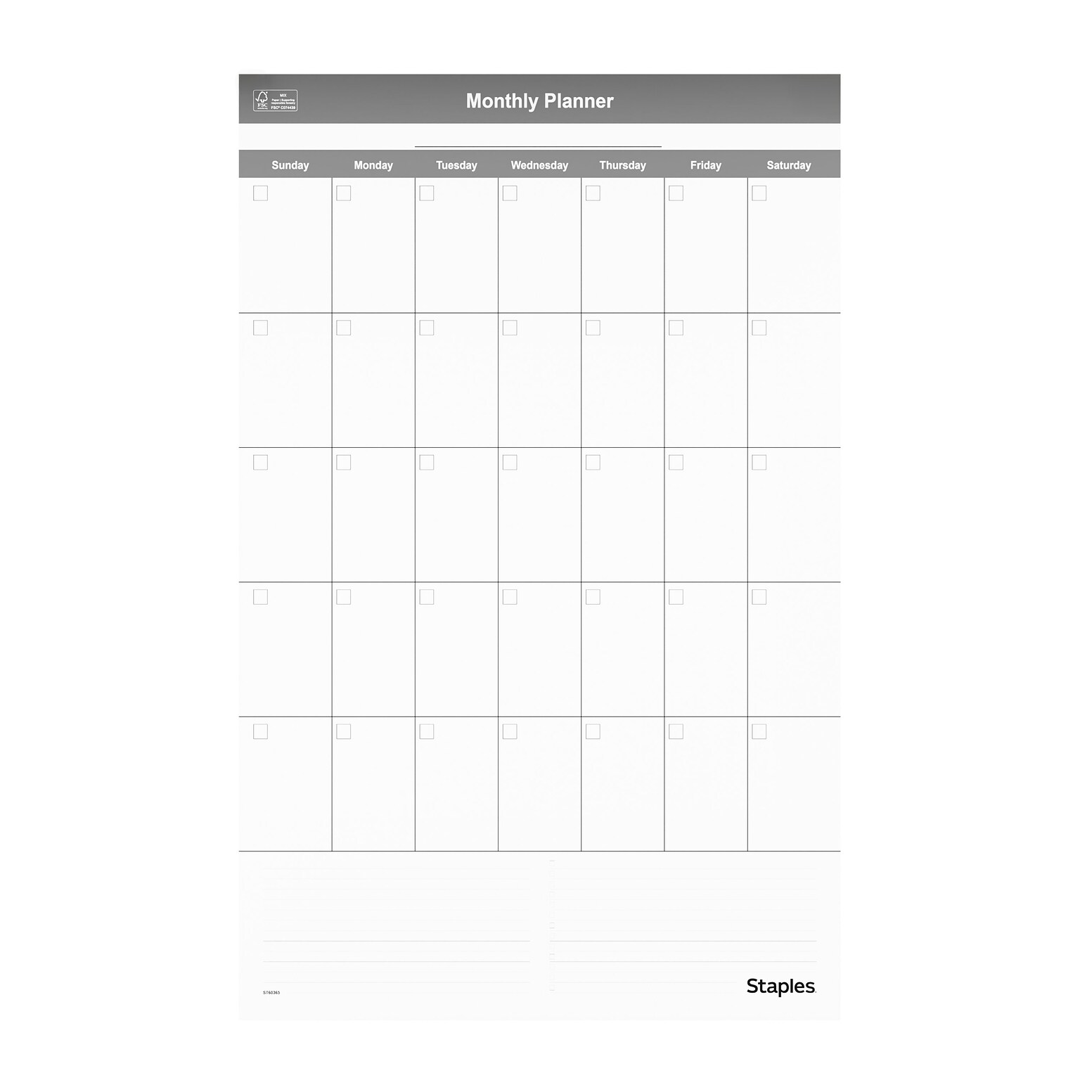 Staples 24 x 36 Monthly Dry-Erase Wall Calendar, Reversible, White/Gray (ST60365-25)