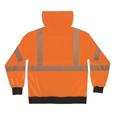 GloWear 8318BK High Visibility Long Sleeve Black Bottom Hooded Zip-Up Sweatshirt, ANSI Type R Class 3, Orange, Large (23074)