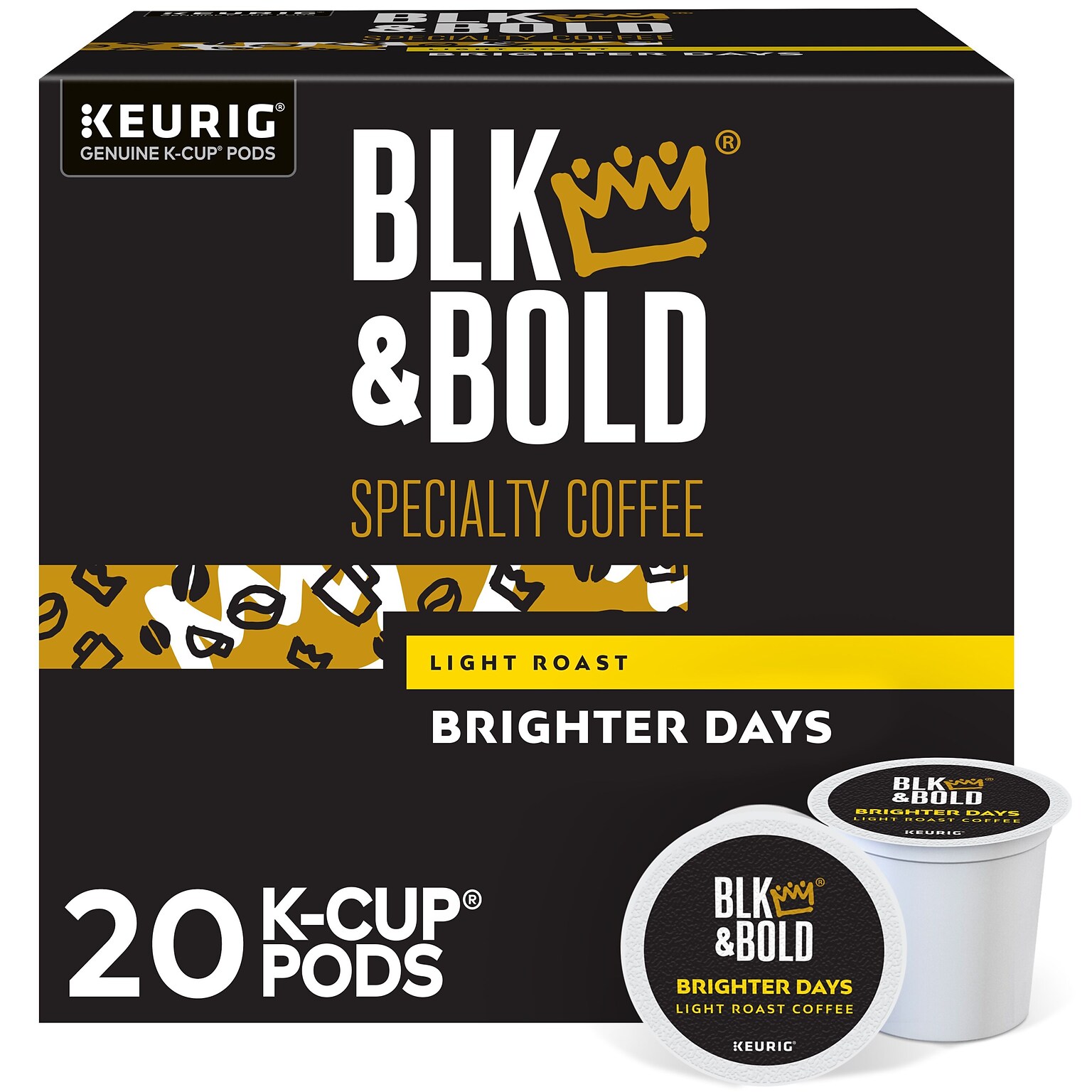 BLK & Bold Brighter Days Coffee Keurig K-Cup Pod, Light Roast, 20/Box (5000372406)