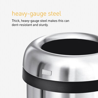 simplehuman 115L Bullet Can, Matte Black Heavy-Gauge Steel, Indoor Trash Can with Open Lid, 30 Gallon (CW1493)