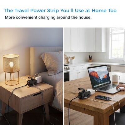 Uncaged Ergonomics Travel Power Strip with USB-C, 3 AC, 2 USB-C (20W), 1 USB-A, 3.4 ft Cord, Black
