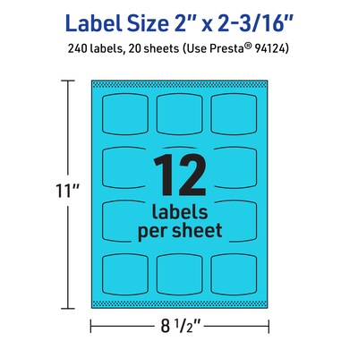Avery Laser/Inkjet Multipurpose Square Labels, 2" x 2-3/16", Bright Blue, 240/Pack (94124)
