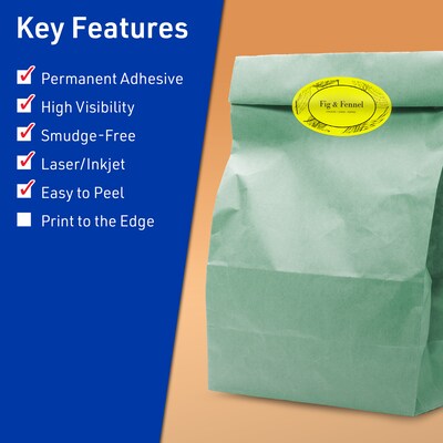 Avery Laser/Inkjet Oval Multipurpose Labels, 1.5" x 2.5", Neon Yellow, 1440/Box (94051)