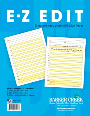 Barker Creek E-Z Edit Handwriting Practice Paper, 8.5 x 11, 60 lbs., Multicolored, 600 Sheets/Pack