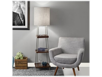 Adesso Henry 63.25" Brushed Steel/Wood Floor Lamp with Cylindrical Shade (3459-15)