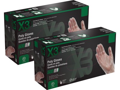 Ammex X3 Poly Food Safe Industrial Gloves, Latex Free, Large, Clear, 500/Box (PGLOVE-L-500)
