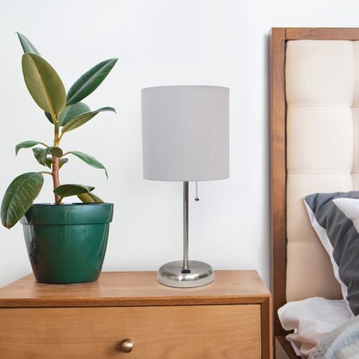 Creekwood Home Oslo 19.50" LED Table Lamp with USB Port, Brushed Steel/Gray (CWT-2012-GY)