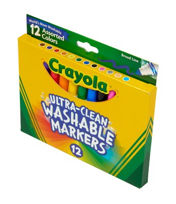 Crayola Ultra-Clean Washable Markers, Broad, Assorted Colors, 12/Box (58-7812)