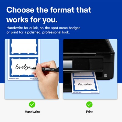 Avery Adhesive Sticker Name Tag Labels, White/Blue, 100 Name Badges/Pack (13971/5144)