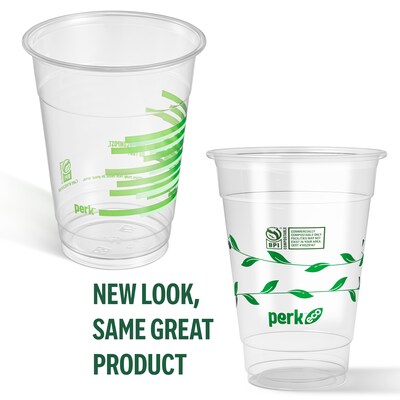 Perk™ Eco Compostable Plastic Cold Cup, 16 Oz., Clear/Green, 300/Carton (PK56197)