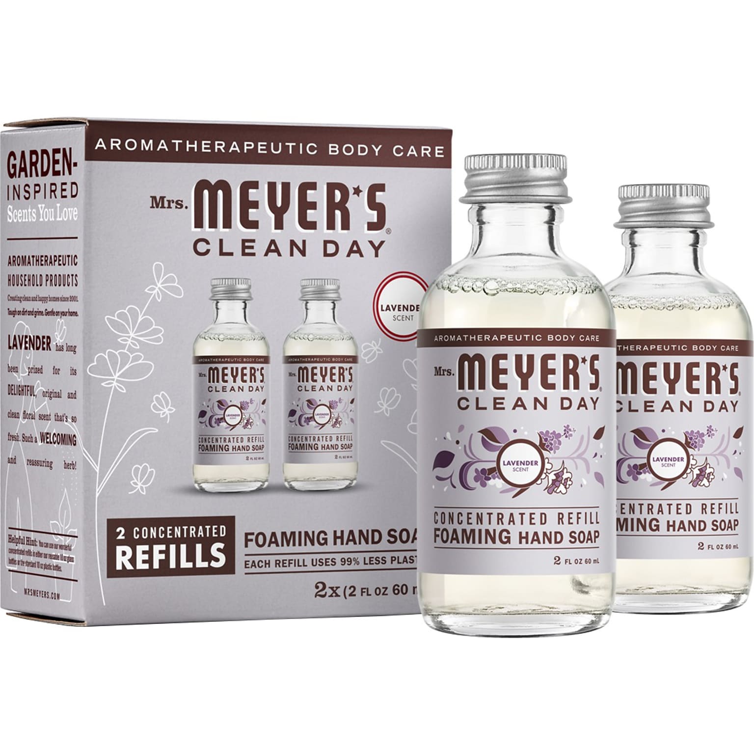 Mrs. Meyers Clean Day Concentrated Foaming Hand Soap Dispenser Refill, Lavender Scent, 2 Fl. Oz., 2/Pack (355611)