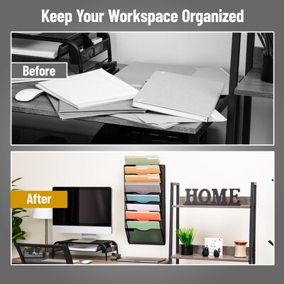 Mind Reader Wall File Organizer, 8-Pocket Hanging Document Rack, Office Wall Mount, Metal, Black (MAG8C-BLK)