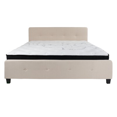 Flash Furniture Tribeca Tufted Upholstered Platform Bed in Beige Fabric with Pocket Spring Mattress, King (HGBM20)