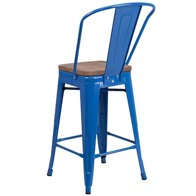 Flash Furniture Lily Contemporary Metal Vertical Back Counter Height Stool, Blue, 4-Pieces/Pack (4CH3132024GBBLW)