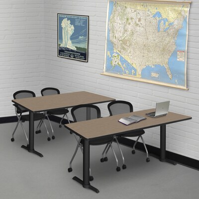 Regency Cain Steel T-Base Training Seminar Table, 48 x 24, Noble Oak/Black Base (MTRCT4824NO)