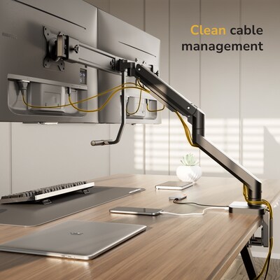 Mount-It! Dual Monitor Gas Spring Desk Mount with Crossbar For Screens Up to 32", Holds 19.8 lbs Per Arm, Black (MI-12002)