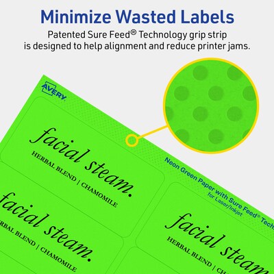 Avery Laser/Inkjet Multipurpose Rectangle Labels, 2" x 4", Neon Green, 400/Pack (94207)