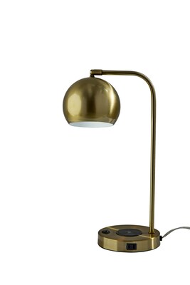 Adesso Emery SuperCharger Incandescent Desk Lamp, 19H, with USB Port, Antique Brass (2624-21)