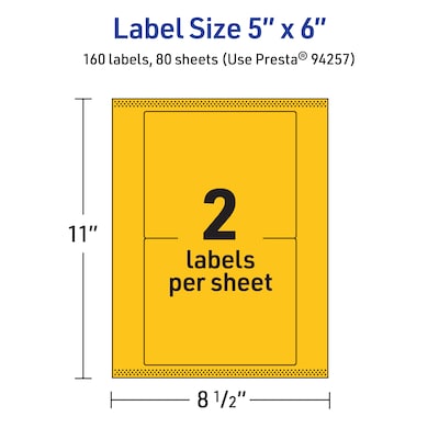 Avery Rectangle Laser/Inkjet Multipurpose Labels, 5" x 6", Bright Yellow (160/Box)