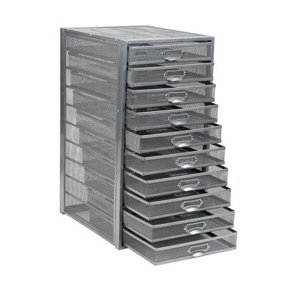 Mind Reader Storage Drawer, 10 Drawers, Metal, Silver (10CABMESH-SIL)