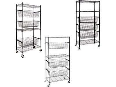 Honey-Can-Do 3-Shelf Steel Shelving Unit, 73.6" x 35.6" x 17.9", Black (SHF-09977)