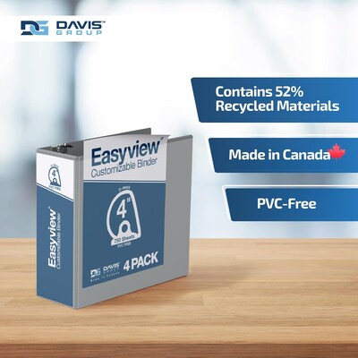 Davis Group Easyview Premium 4"Angle D Ring, Customizable, View Binder, Grey, 4/Pack (8406-07)