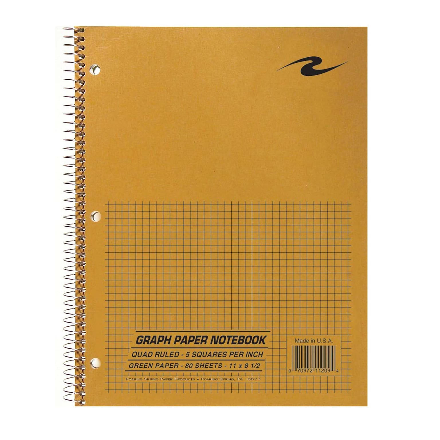 Roaring Spring Paper Products 1-Subject Notebooks, 8.5 x 11, Graph Ruled, 80 Sheets, Brown, 24/Carton (11209CS)