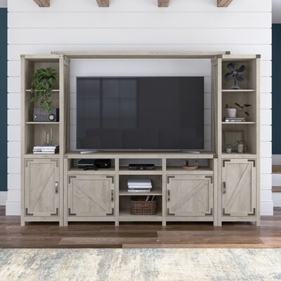 Bush Furniture Knoxville 65W Farmhouse Entertainment Center with Shelves, Cottage White (CGR023CWH)