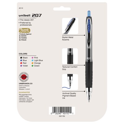 uni-ball 207 Retractable Gel Pens, Medium Point, 0.7mm, Assorted Ink, 8 Pack (40110)