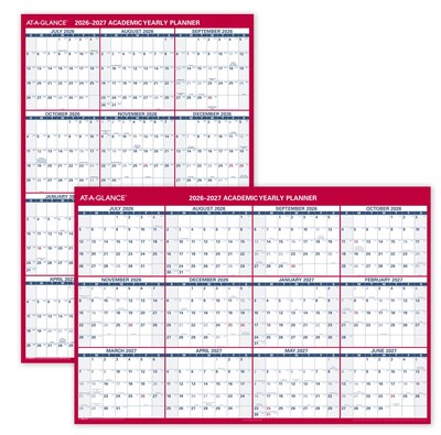 2026-2027 AT-A-GLANCE 48 x 32 Academic Yearly Wet-Erase Wall Calendar, Reversible, White/Red (PM36AP-28-27)