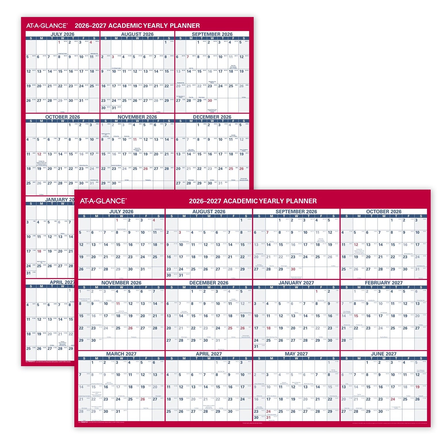 2026-2027 AT-A-GLANCE 48 x 32 Academic Yearly Wet-Erase Wall Calendar, Reversible, White/Red (PM36AP-28-27)
