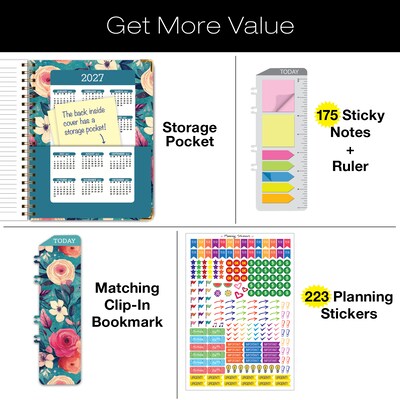 2026 Global Printed Products 8.5 x 11 Weekly & Monthly Planner, Paperboard Cover, Teal Floral (FSHN-CY26-8511-17)