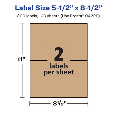 Avery Laser/Inkjet Multipurpose Labels, 8.5" x ", Kraft Brown, 200/Box (94229)