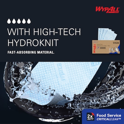 WypAll CriticalClean Fabric Food Service Cloths, 23.5" x 12.5", Blue, 200 Cloths/Pack (51636)
