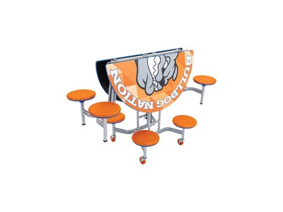 AmTab Round Mobile Cafeteria Table w/ 8 Stools, 60" Diameter, Assorted Colors (MSR608)