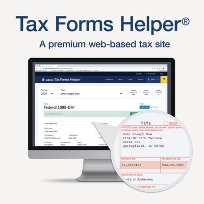 Adams 2025 1099-DIV Tax Forms Kit, 4-Part, 2-Up, 10/Pack (STAX5DV-25)