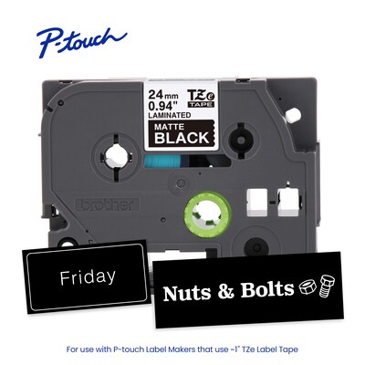 Brother P-touch Premium Matte Laminated Label Tape, 1" x 26.2', White on Black (TZeM355)