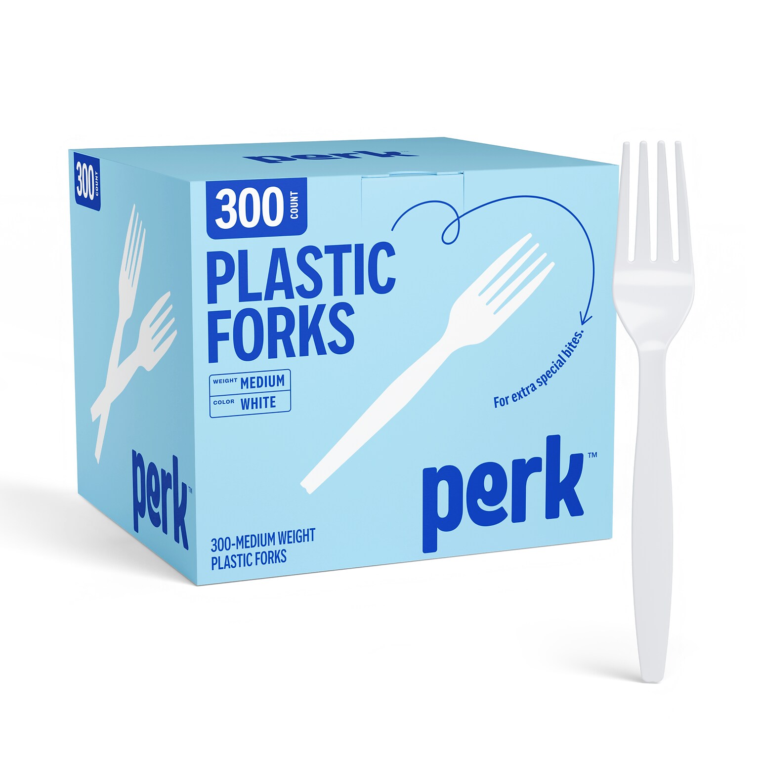 Perk™ Polystyrene Fork, Medium-Weight, White, 300/Pack (PK56401)