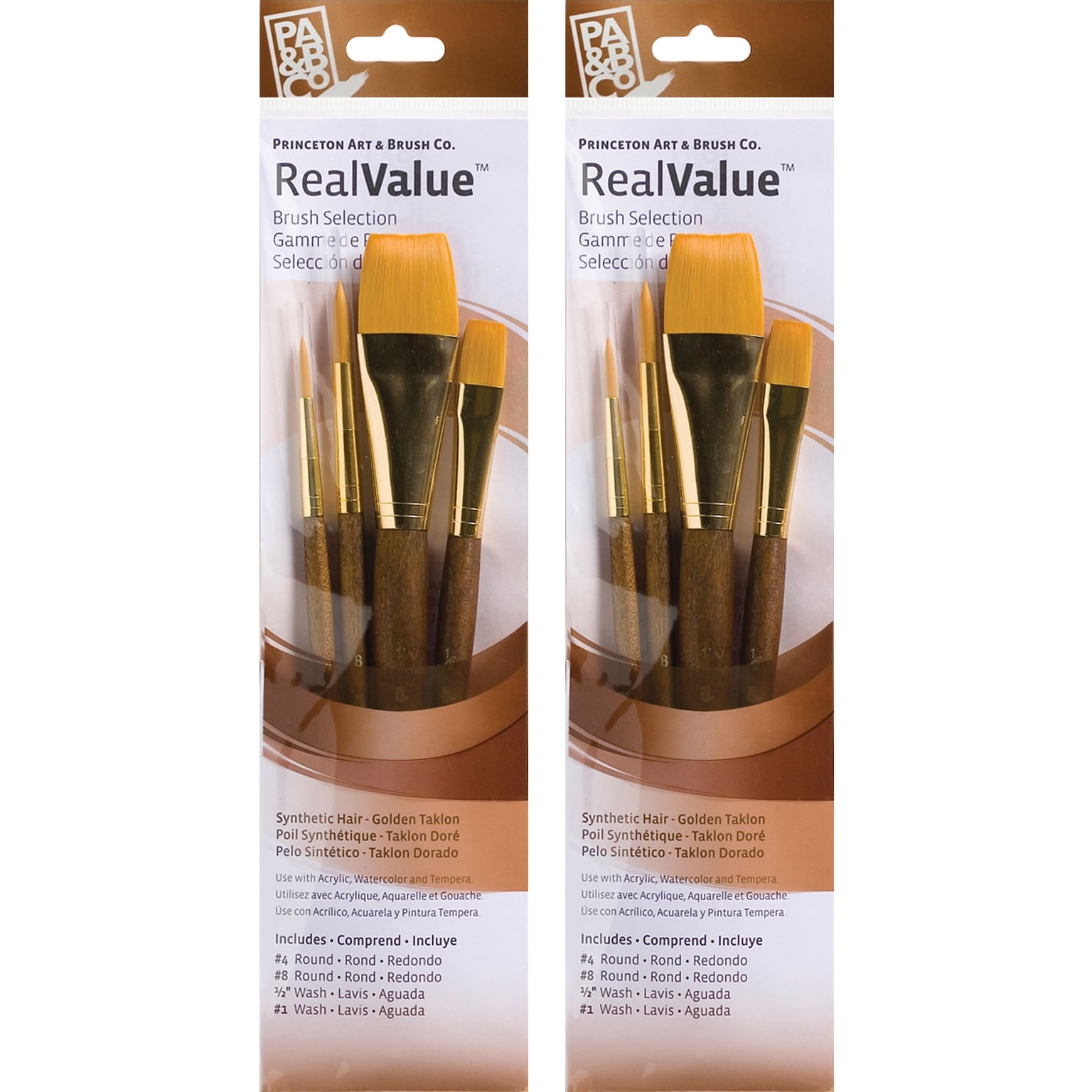 Princeton RealValue Short Handle Mixed Media Synthetic Taklon Variety Brush Set, 4/Set, 2 Sets/Bundle (PBXPR9146-2)