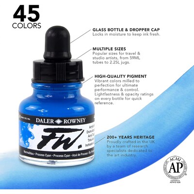 Daler-Rowney FW Acrylic Ink, Assorted Colors, 29.5ml, 6/Set (DRW160329007)