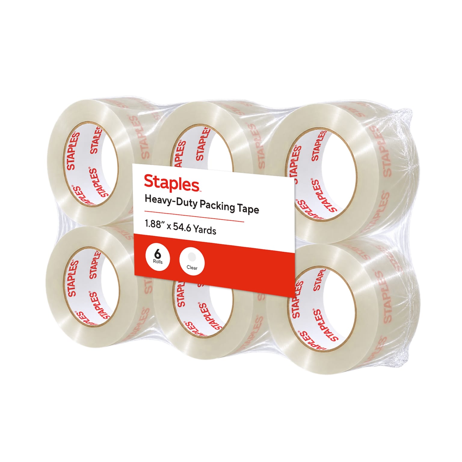 Staples Heavy-Duty Shipping Packing Tape, 1.88” x 54.6 Yards — 6/Rolls