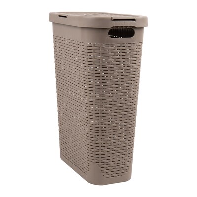 Mind Reader 10.57-Gallon Laundry Hamper with Lid, Plastic, Tan (40HAMP-BRNM)