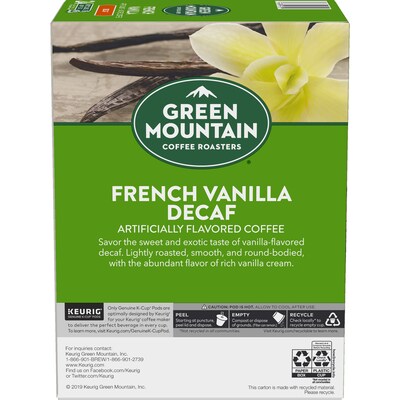 Green Mountain French Vanilla Decaf Coffee, Keurig® K-Cup® Pods, Light Roast, 24/Box (7732)