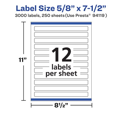 Avery Laser/Inkjet Multipurpose Labels, White, 12 Labels/Sheet, 250 Sheets/Pack (94119)