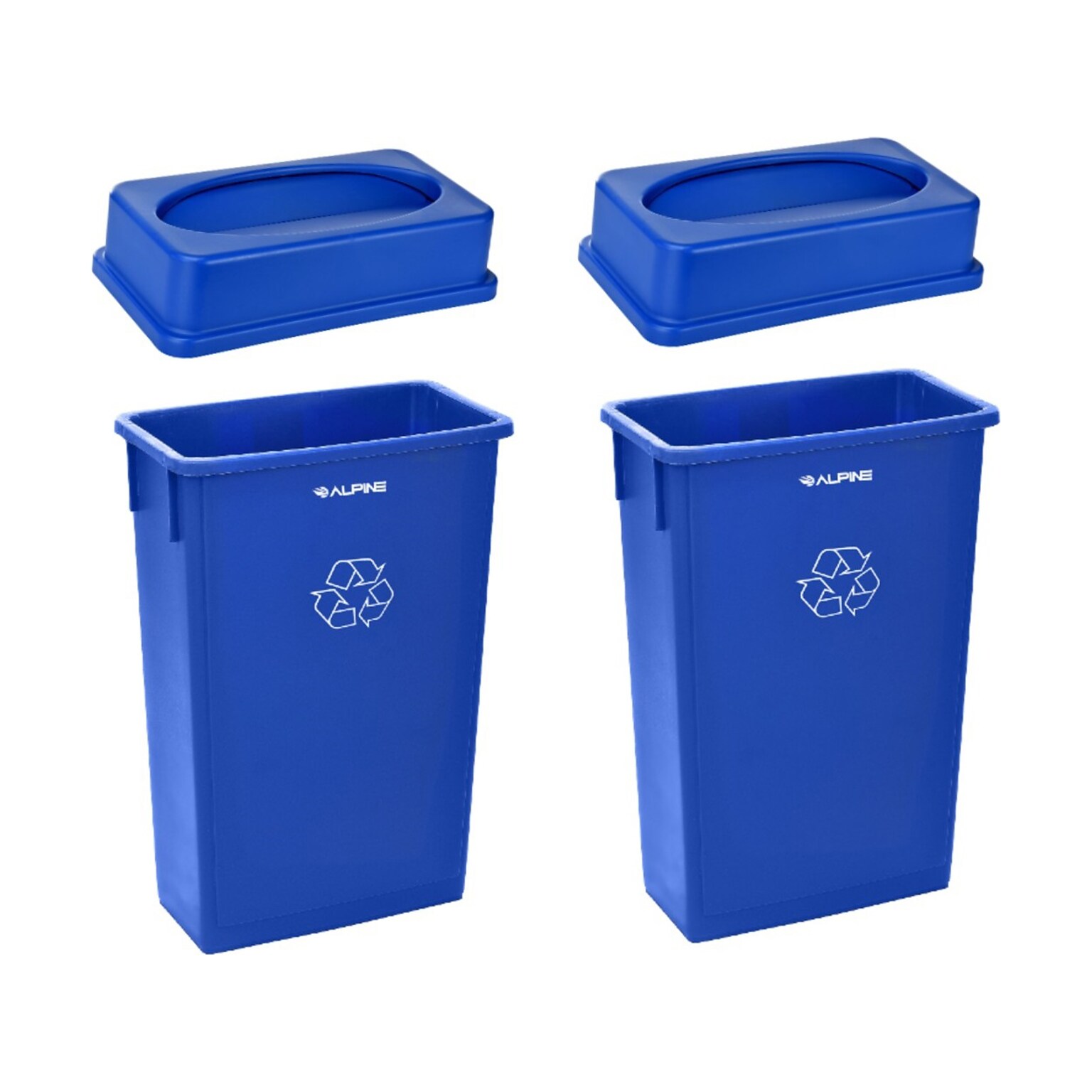 Alpine Industries Polypropylene Recycling Bin, 23 Gallon, Blue, 2/Pack (ALP477-R-BLU-PKG1-2)
