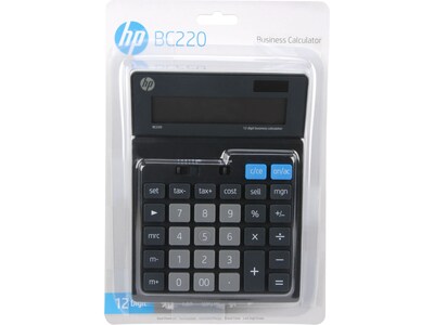 HP BC220 12-Digit Battery/Solar Powered Basic Calculator, Black/Gray (91075R)