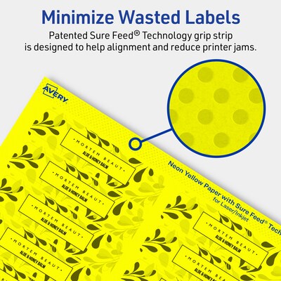 Avery Laser/Inkjet Rectangle Multipurpose Labels, 0.75" x 3.5", Neon Yellow, 1600/Box (94217)