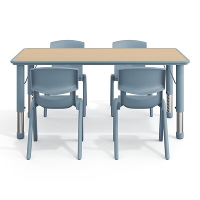 Flash Furniture Emmy Rectangular Activity Table Set, 47.25" x 23.5", Height Adjustable, Natural Woodgrain/Dusty Blue