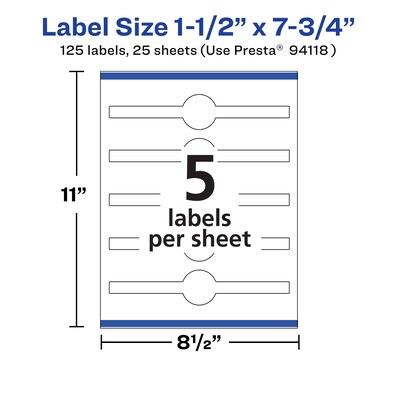 Avery Laser/Inkjet Multipurpose Labels, 7.75"  x 1.5", Matte White, 125/Pack (94118)
